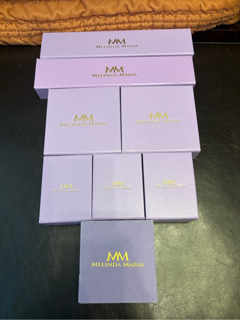 Melinda Maria Lavender Jewelry Boxes with Gold Logo